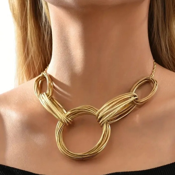 Inc International Concept Gold Statement Circle Necklace - Picture 3 of 12